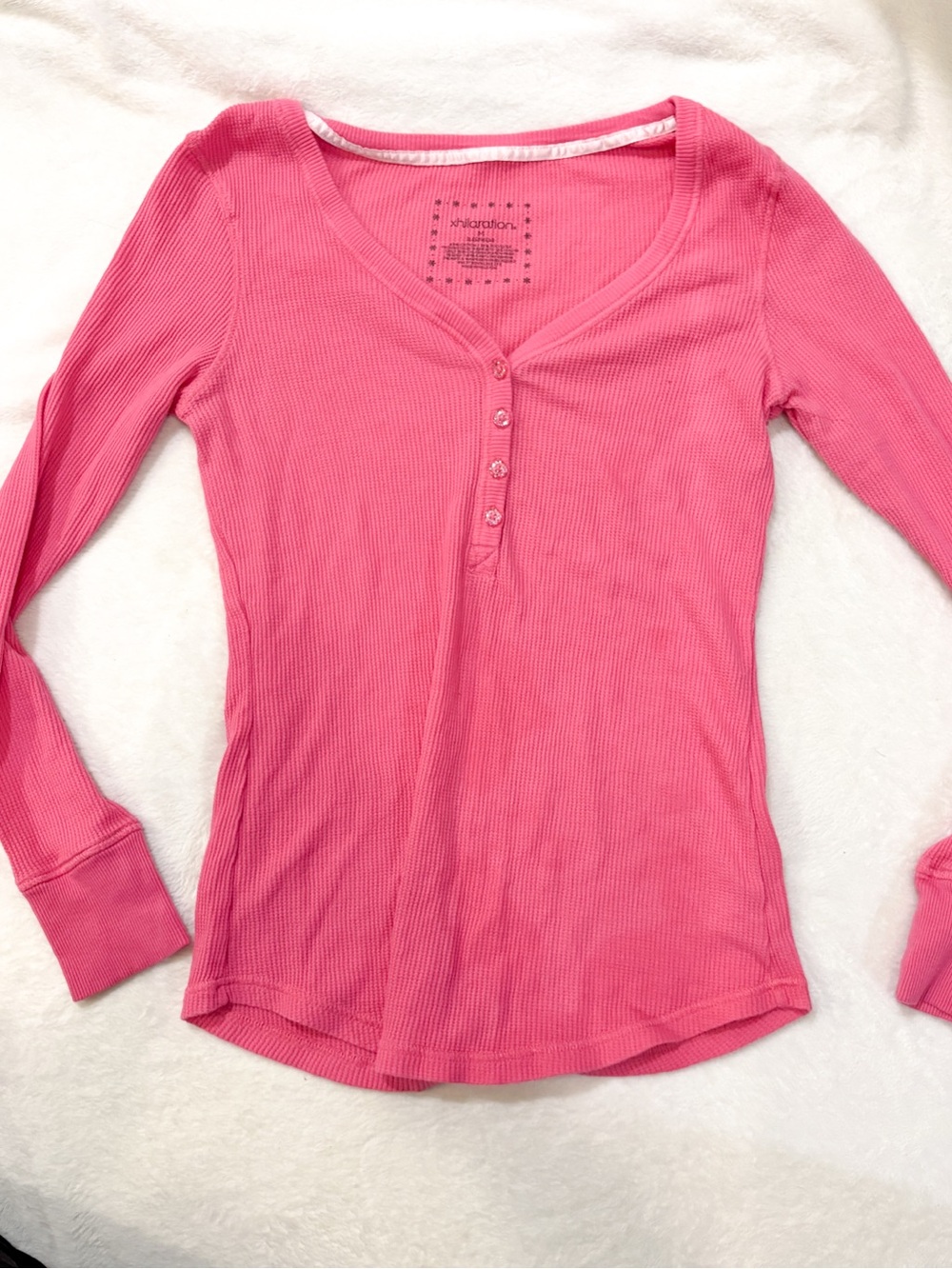 Xhilaration Hot Pink Ribbed Henley Long Sleeve Top